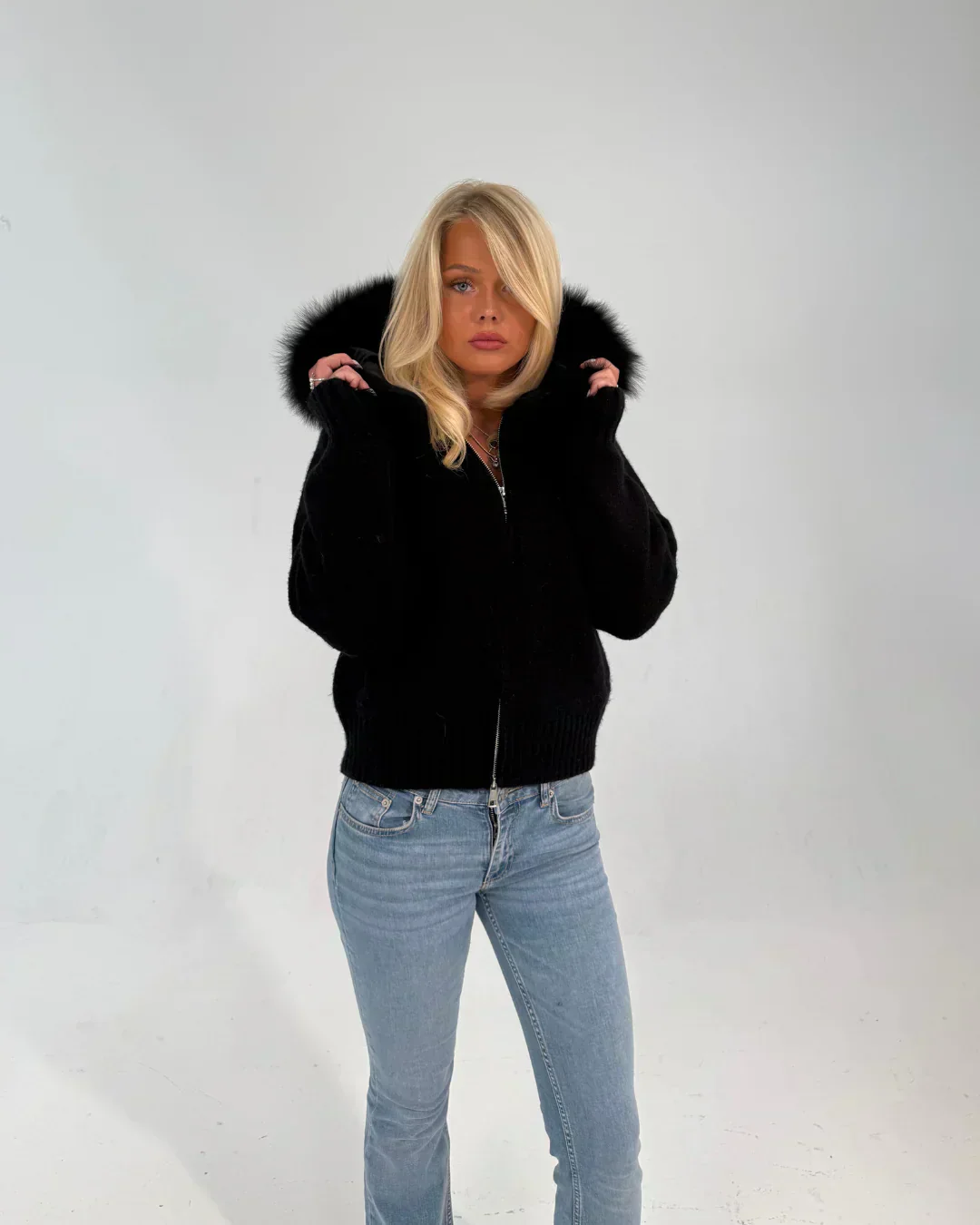 FUR ZIP JACKET BLACK - Image 2