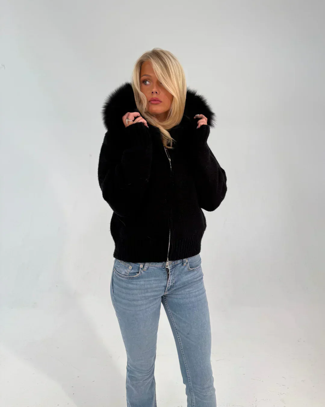 FUR ZIP JACKET BLACK - Image 3