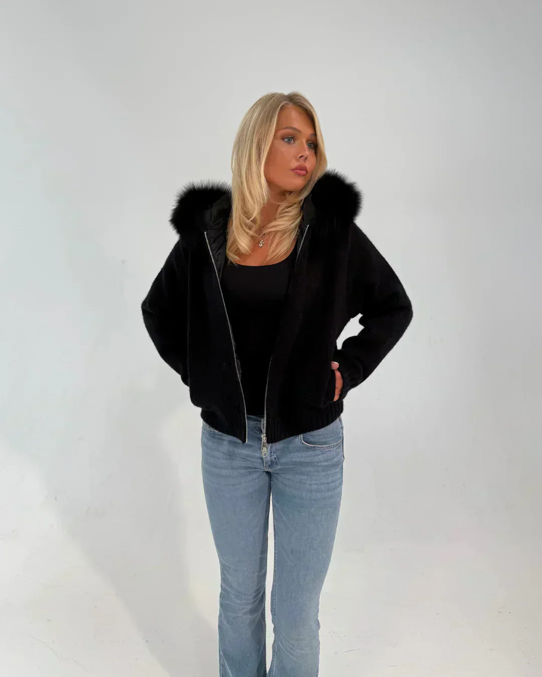 FUR ZIP JACKET BLACK - Image 5