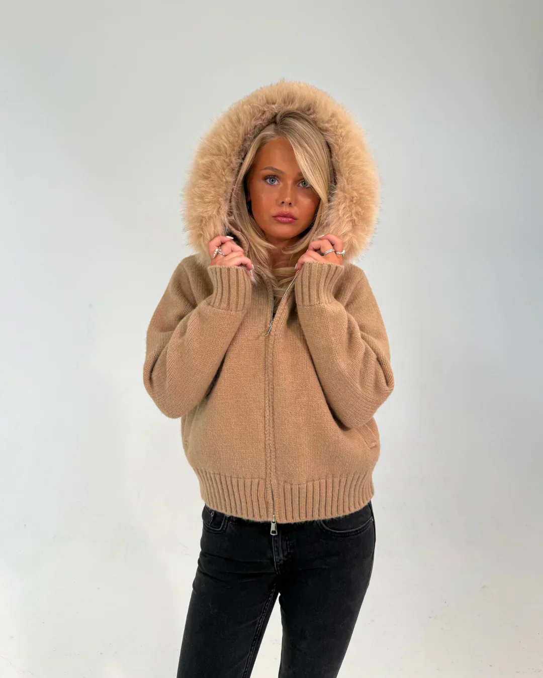 FUR ZIP JACKET BROWN - Image 2