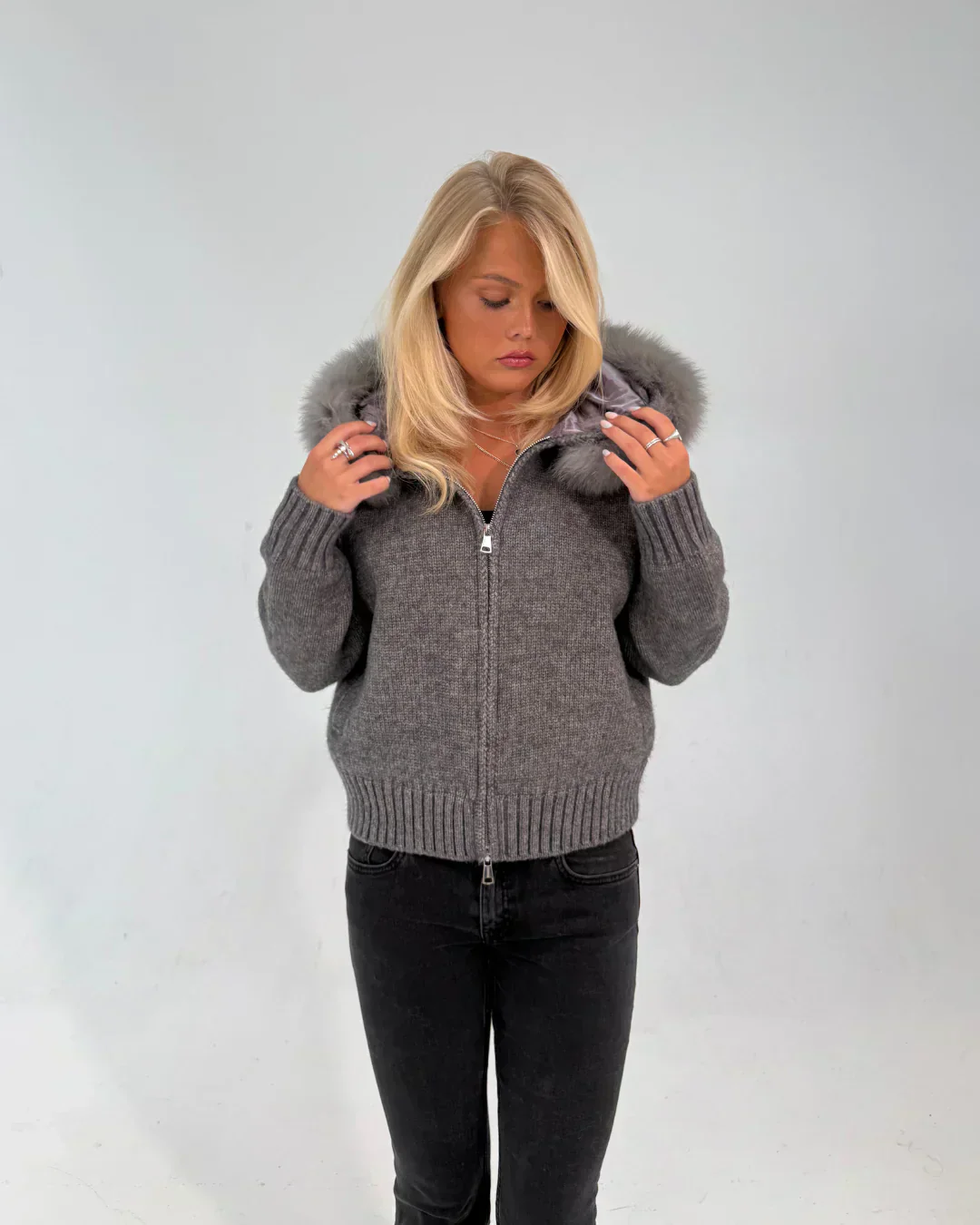 FUR ZIP JACKET GREY