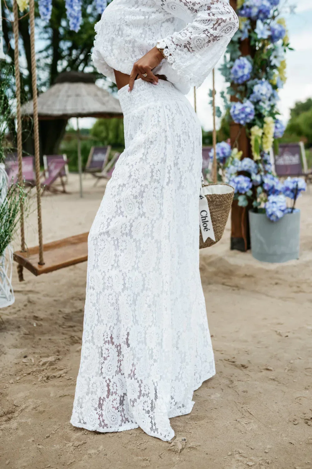 KOMPLET AŻUROWY SAINT TROPEZ BOHO TOP + SPODNIE BIAŁY - Image 3
