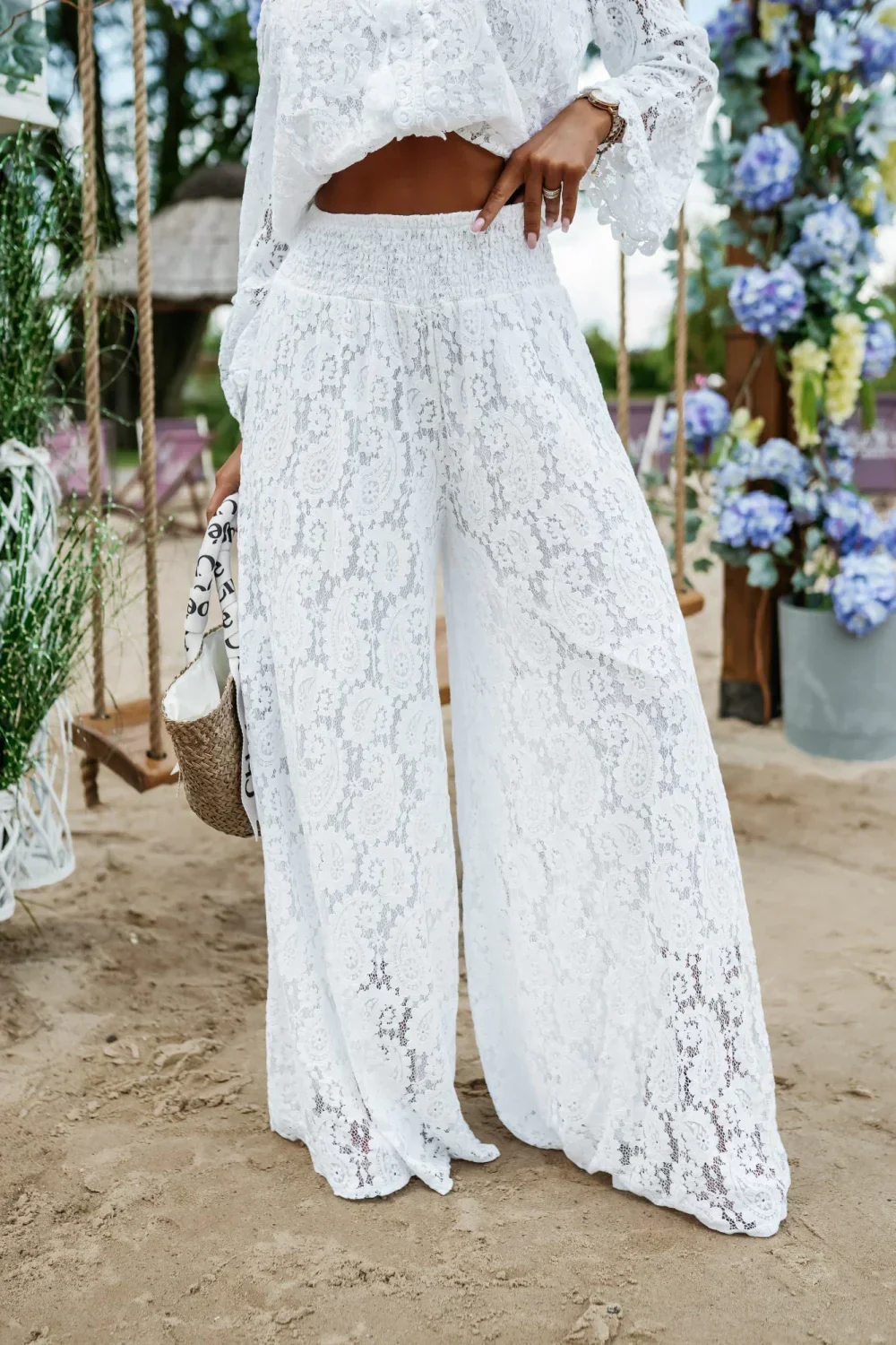 KOMPLET AŻUROWY SAINT TROPEZ BOHO TOP + SPODNIE BIAŁY - Image 5