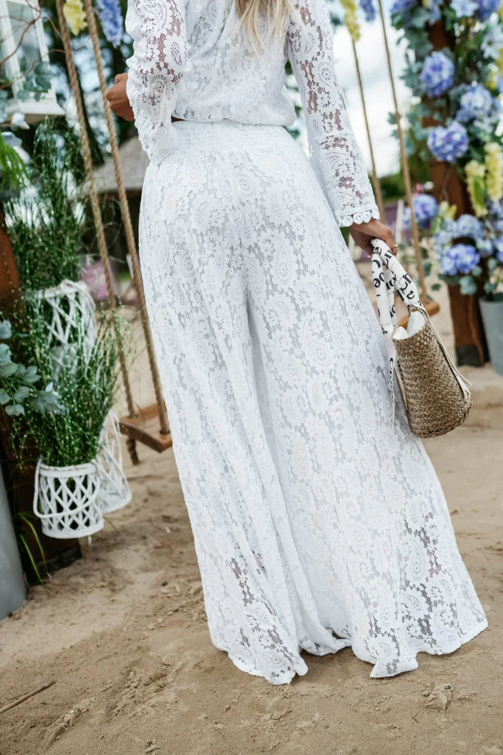 KOMPLET AŻUROWY SAINT TROPEZ BOHO TOP + SPODNIE BIAŁY - Image 8