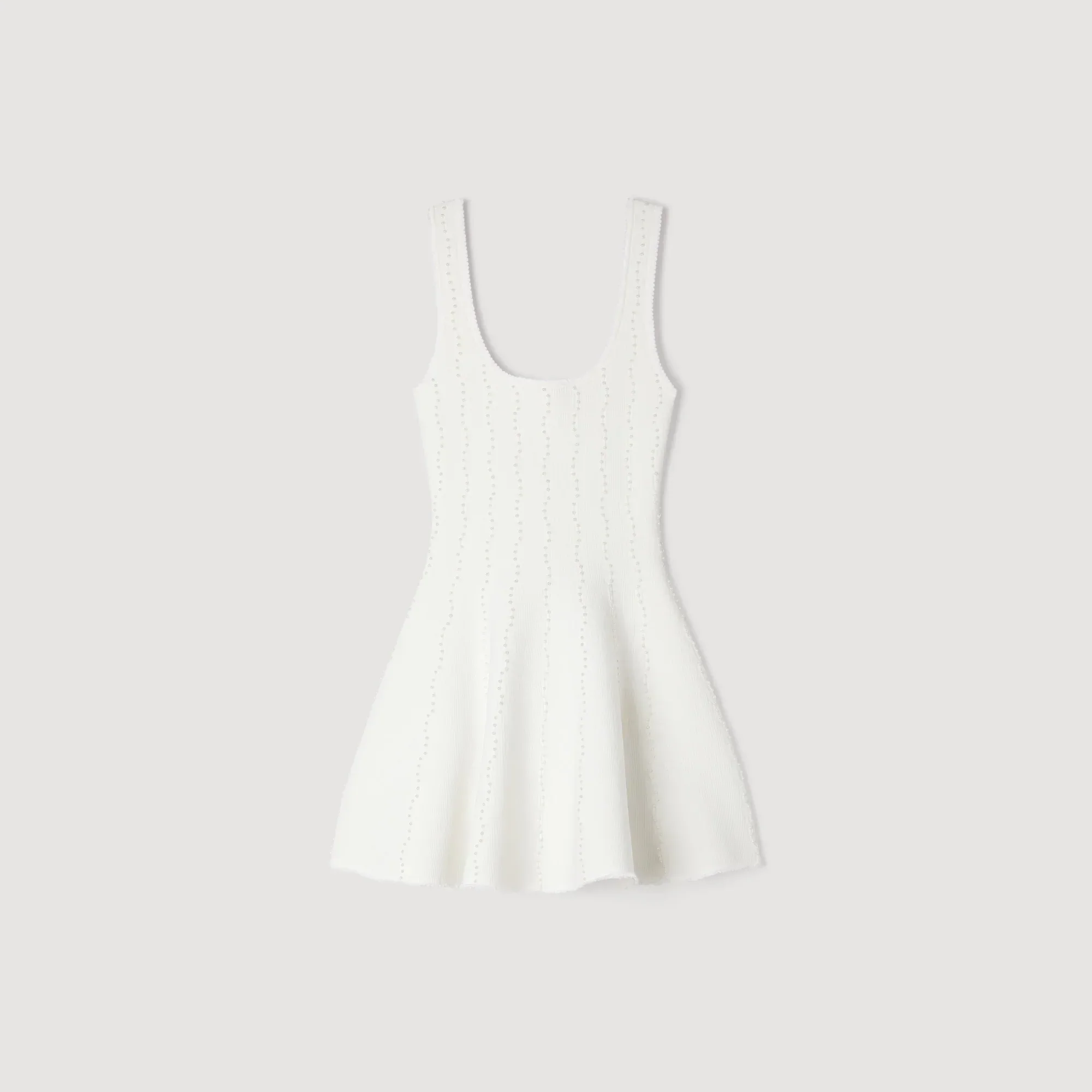SANDRA BEADED KNIT SHORT DRESS WHITE