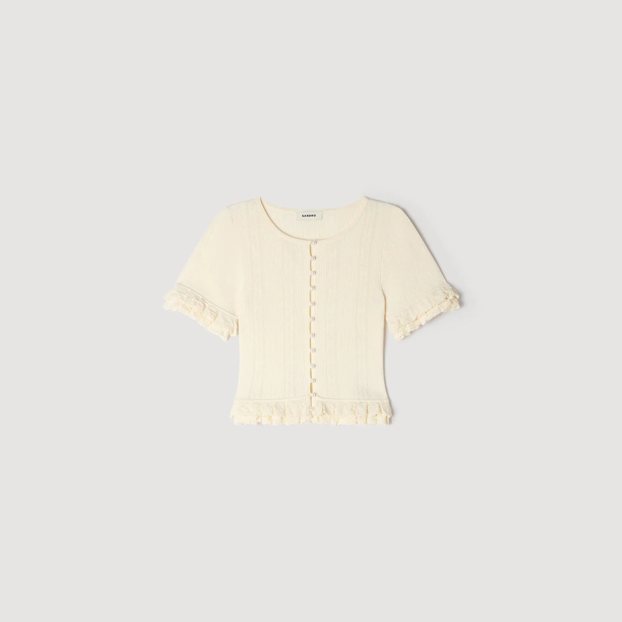 SANDRA RUFFLED KNIT CARDIGAN WHITE