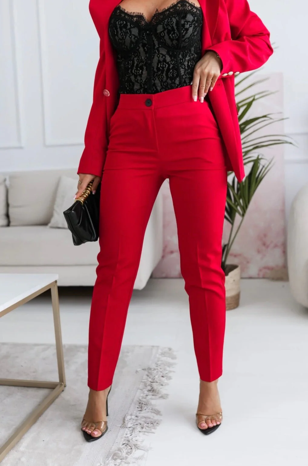 Spodnie Velmora – Czerwona Elegancja Stretch