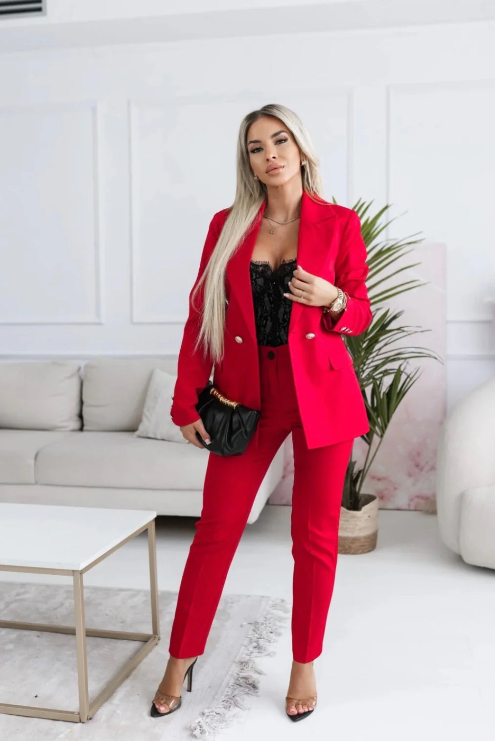 Spodnie Velmora – Czerwona Elegancja Stretch - Image 3